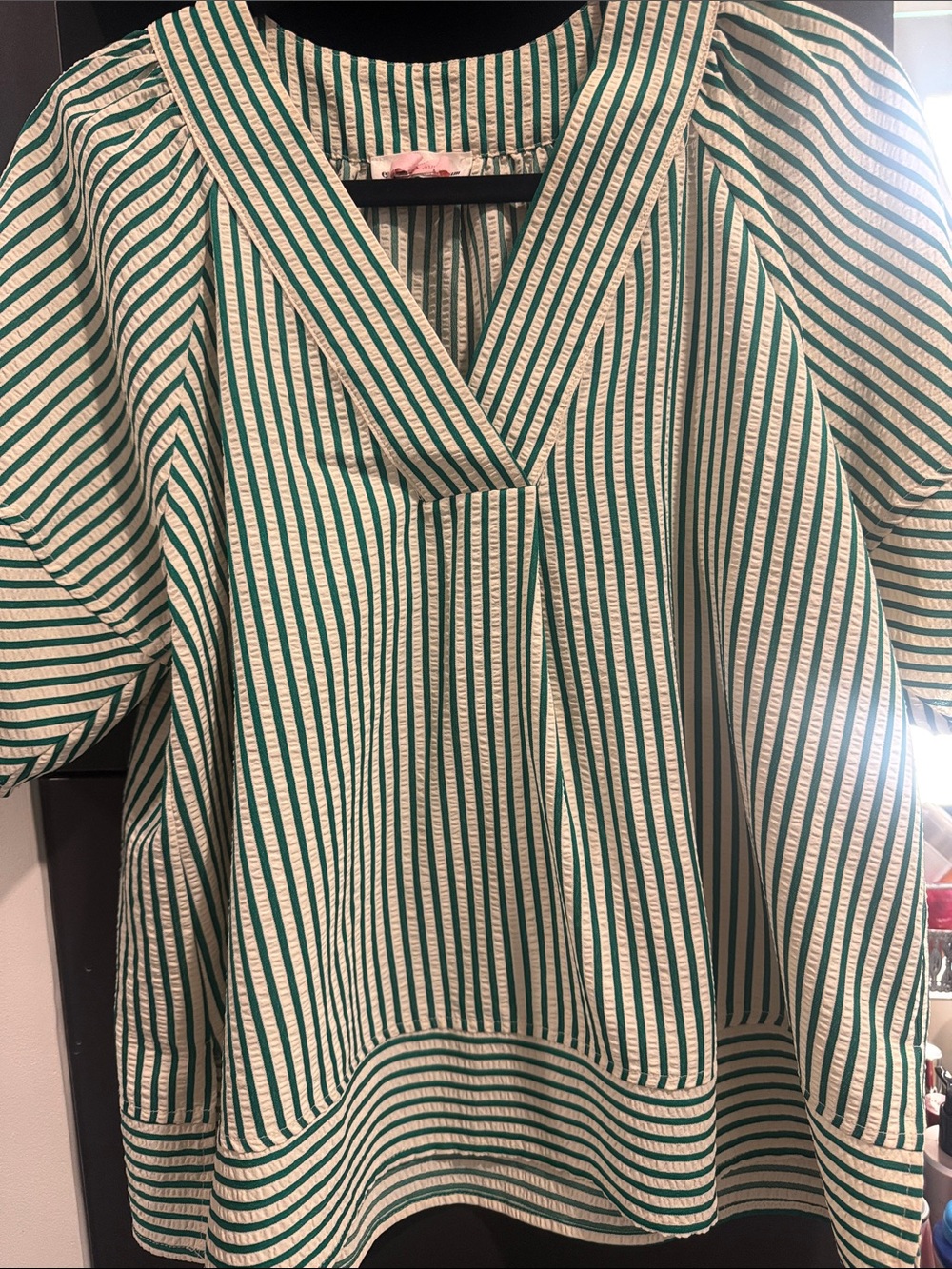 Striped Green and White V-Neck Women’s Top
